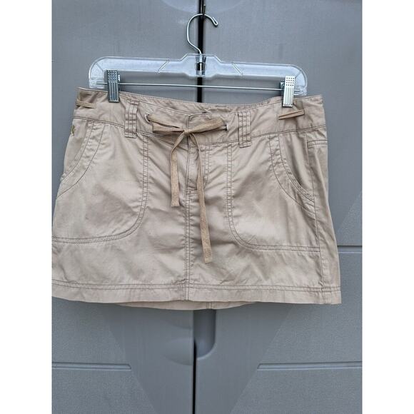 Y2K VTG EXPRESS Tan Cargo Carpenter Mini Micro Skirt Sz 8 GRUNGE STREETWEAR READ - Picture 1 of 11
